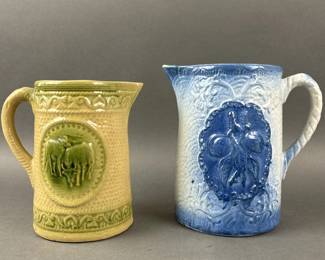 Lot 179 | Vtg Yellowware Cow Pitcher & Stoneware Pitcher
