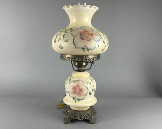Lot 291 | Vintage Floral 2 Bulb Lamp with Hurricane
