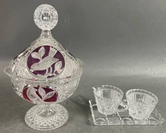 Lot 458 | Vintage Hofbauer Crystal Birds Candy Dish & More
