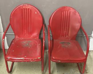 Lot 245 | Vtg Red Retro Metal Chairs
