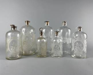 Lot 103 | Vtg Glass Floral Leaf Apothecary Bottles
