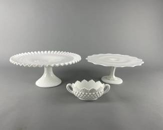 Lot 79 | Vtg Fenton White Milk Glass Cake Pedestals & More!
