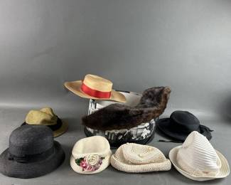 Lot 211 | Vintage Hat Box, Hats & Fur Stole
