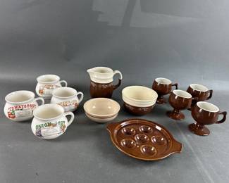 Lot 188 | Vintage Stoneware Pitcher, Cups, Bowls & More
