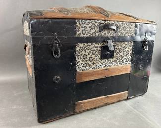 Lot 223 | Vintage Wood And Metal Trunk Has Fabric Lining
