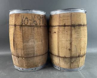 Lot 153 | Vintage Metal Banded Wooden Nail Barrels
