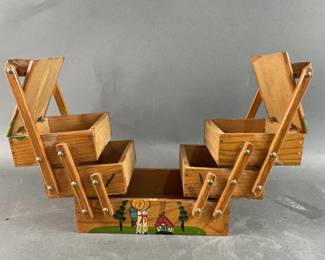 Lot 86 | Vintage Fold Out Mini Wooden Sewing Basket
