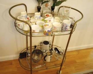 A Vintage Brass and Glass Rolling Tea Cart, or Bar Cart, 