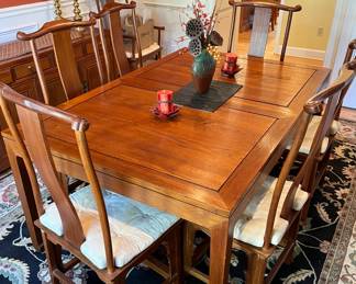Custom made teak dining table with 8 chairs