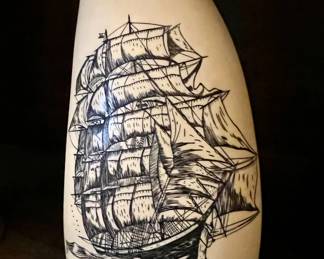 Dow Corning "Ghosts of Cape Horn" scrimshaw whale's tooth 