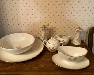 Lenox Wheat pattern Gravy bowl sugar and cream Round Platter-- Lenox Pepper Mill wheat pattern Lenox large round serving bowl