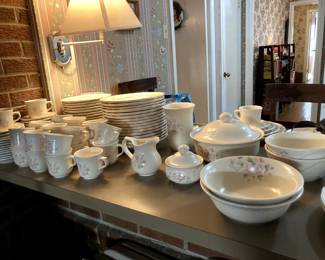 Pfaltzgraff round serving bowls, cups/saucers. covered casserole dish. sugar cream set,