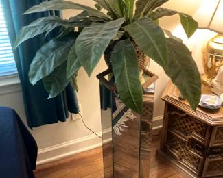 vintage mirrored display stand plantstand Hexagon wood framed mirror Pedesta