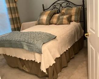 Metal Headboard, Bed Frame, and Linens