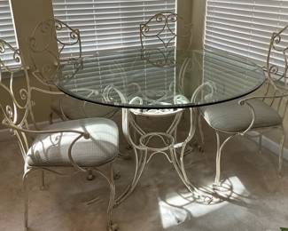 White Metal Frame Glass Table 