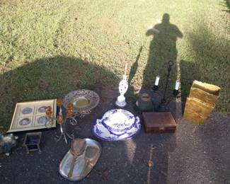 Hibel bronze tazza flow blue soup tureen silverplate carnival glass++++!!