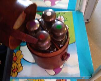 Sterling silver tantalus in fitted leather case