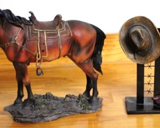 21 - Horse w/ Cowboy Items Statue - 9" x 10"
