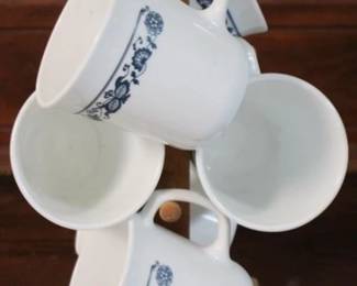 232 - 6 Corning Cups w/ Wood Holder - 13" tall
