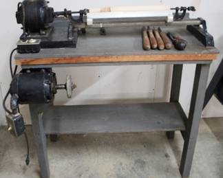 181 - Wood Lathe w/ Wood Stand - 36" x 20" x 40" You are buying a used as-is electric/electronic item. We do not guarantee all components are present, and if it is not expressly stated, it is untested.
