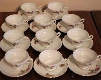 156 - 22 pc. Moss Rose Diamond China Cups & Saucers Set
