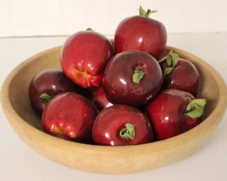 198 - Wood Dough Bowl w/ Faux Apples - 12" round
