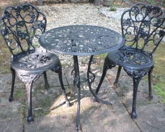 3 - 3 pc. Metal Patio Set Chairs: 31" x 15" x 13" Table: 25" x 23"
