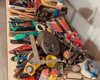 Drill bits, concrete, saw blades, oil cans, chalk line