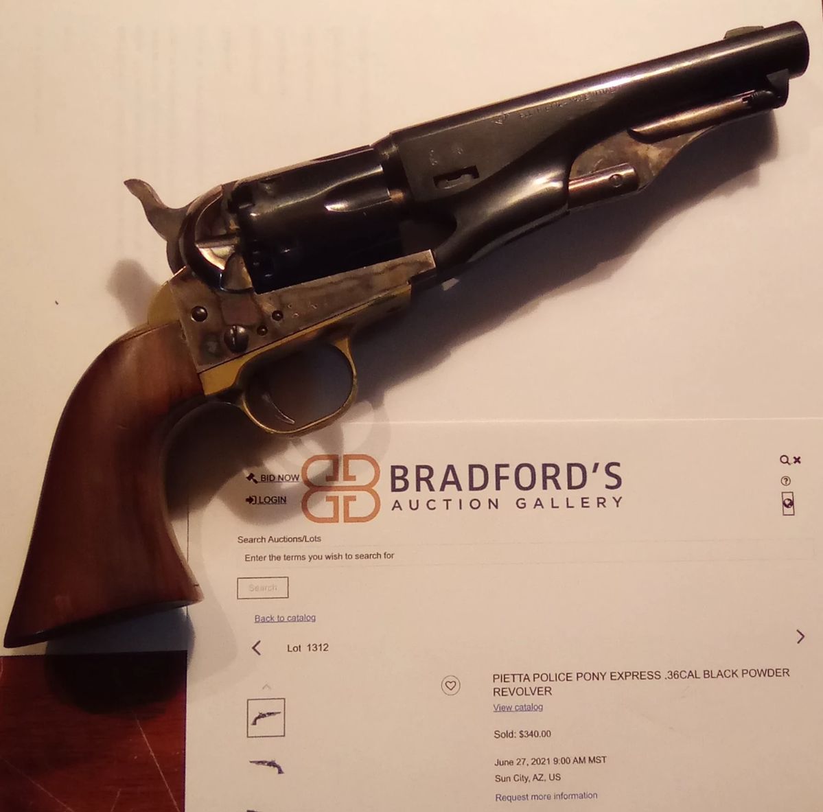 Pietta Police Pony Express .36 CAL BLACK POWDER REVOLVER. SOLD AT AUCTION IN 2021 FOR $340.00. Yours TODAY for $250.00 WITH Holster. Text Chris at 386-405-1867 if interested.