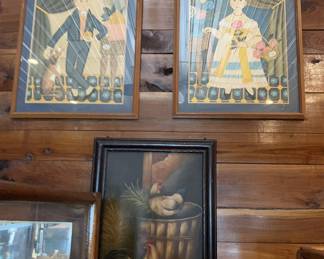 Framed prints
Oil on canvas rooster & hens