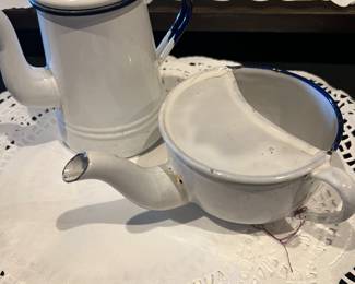 Small Enamel ware teapot and baby warmer