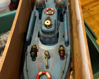 Wooden boat toy in original box