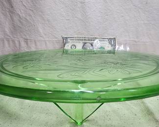 Vintage uranium glass Jeanette cake stand