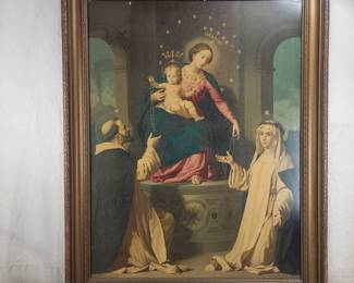 Vintage litho on pressboard of Madonna & child