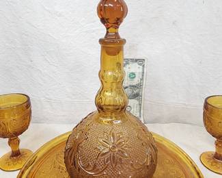 Vintage Tiara Amber decanter and goblets