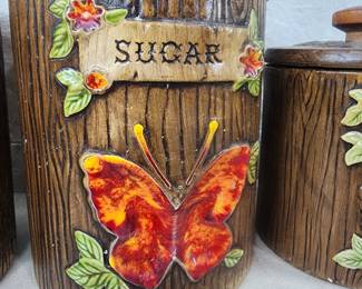 1970s Treasure Craft butterfly canister set