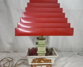 MCM ceramic pagoda lamp w/ metal shade