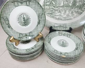 Vintage green Courier & Ives Oxbow & plow set