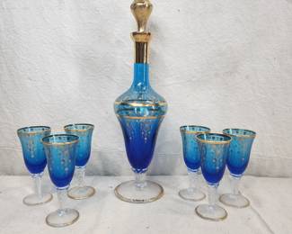 Vntg Venetian glass decanter w/ 6 cordial glasses