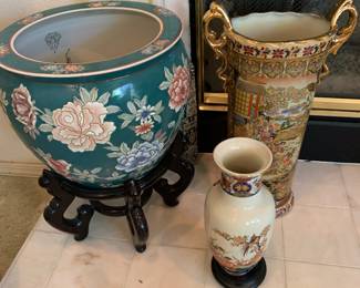 Koi Pot (2) , intricate moriage large vases