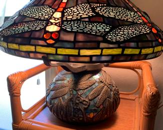Gorgeous Stained glass lamp on wicker stand