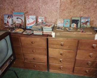 Vintage wood furniture, vintage children's books