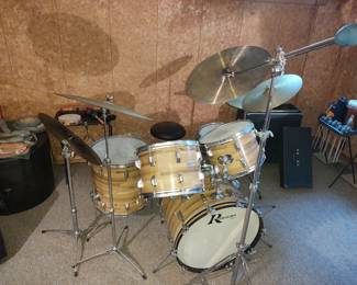 Sweet Rogers 1970s Butcher Block Drum kit 1970s Zildjian Avedis cymbals  Rogers snare