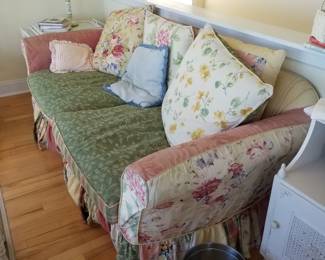 Shabby chic slipcovered couch