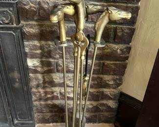 Brass Horse Head Fireplace Set