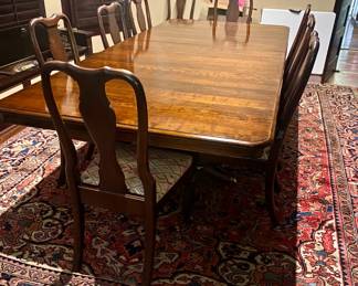 Ethan Allen Table and 10 Chairs. Includes custom table cover
