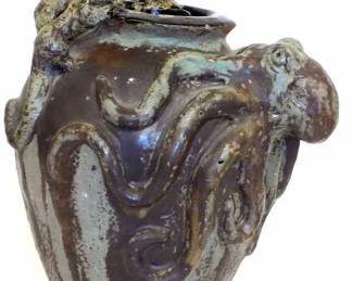 JOSEPH KURHAJEC BIG FOLK ART OCTOPUS CERAMIC VASE
