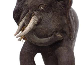 JOSEPH KURHAJEC BIG FOLK ART ELEPHANT CERAMIC VASE