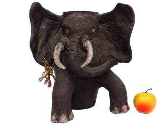 JOSEPH KURHAJEC BIG FOLK ART ELEPHANT CERAMIC VASE