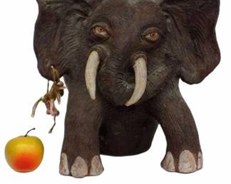 JOSEPH KURHAJEC BIG FOLK ART ELEPHANT CERAMIC VASE